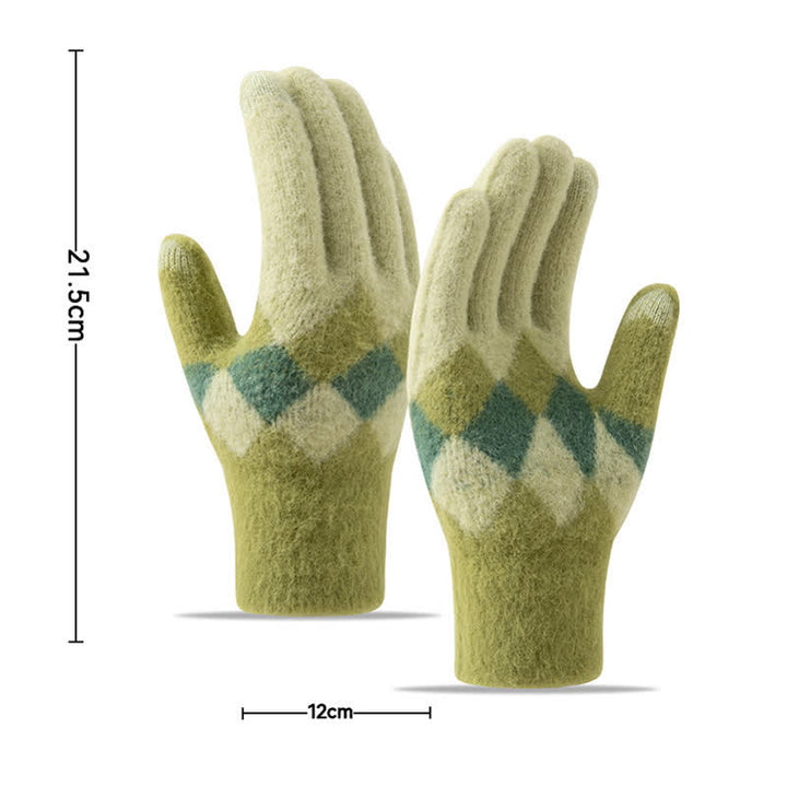 Gants tricotés en peluche chaude à motif de losanges colorés