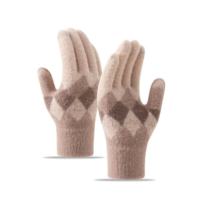 Gants tricotés en peluche chaude à motif de losanges colorés