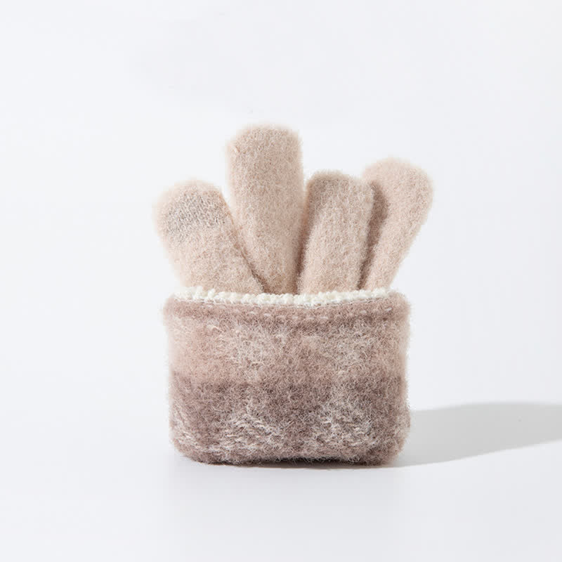 Gants tricotés en peluche chaude à motif de losanges colorés