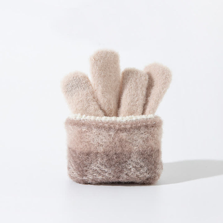 Gants tricotés en peluche chaude à motif de losanges colorés