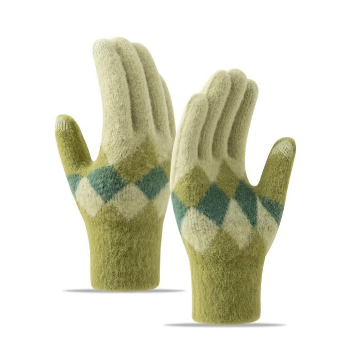 Gants tricotés en peluche chaude à motif de losanges colorés