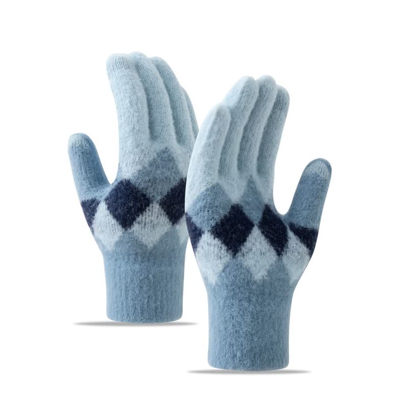 Gants tricotés en peluche chaude à motif de losanges colorés