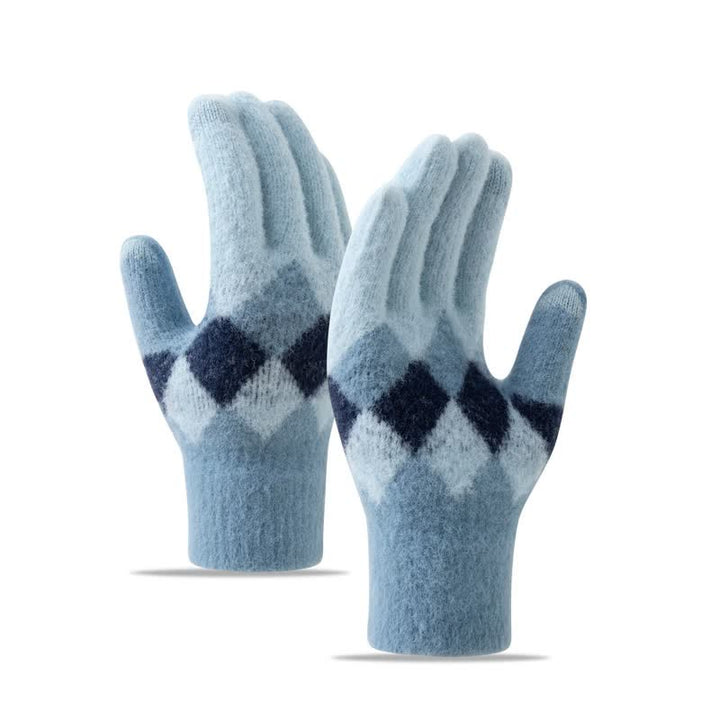 Gants tricotés en peluche chaude à motif de losanges colorés
