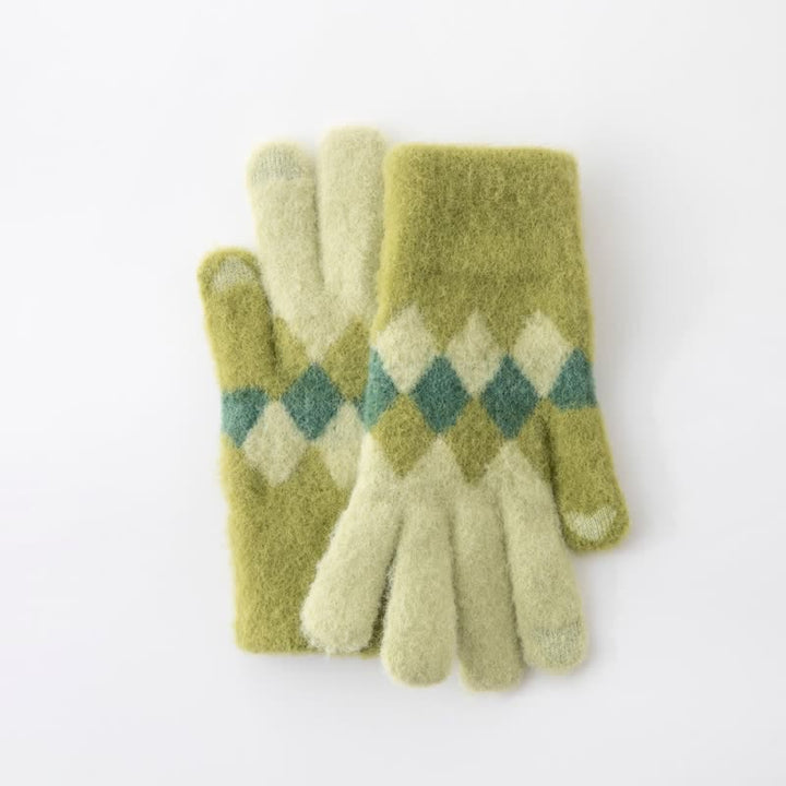 Gants tricotés en peluche chaude à motif de losanges colorés