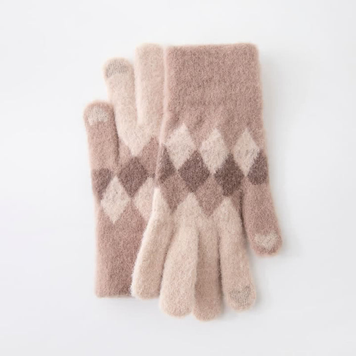 Gants tricotés en peluche chaude à motif de losanges colorés