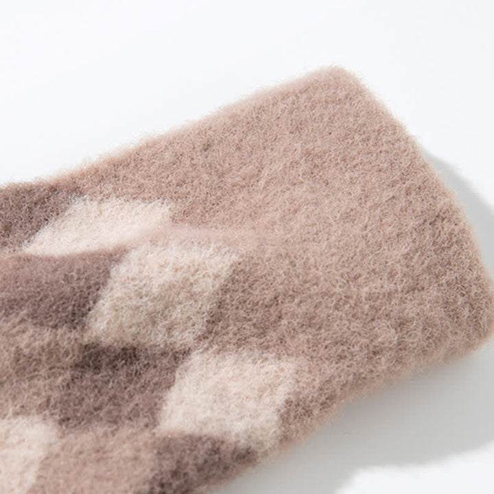 Gants tricotés en peluche chaude à motif de losanges colorés