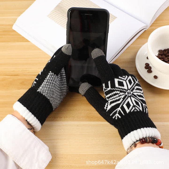 Gants tricotés épais d'hiver à motif flocon de neige