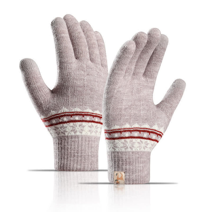 Gants tricotés chauds à poignets extensibles en jacquard flocon de neige