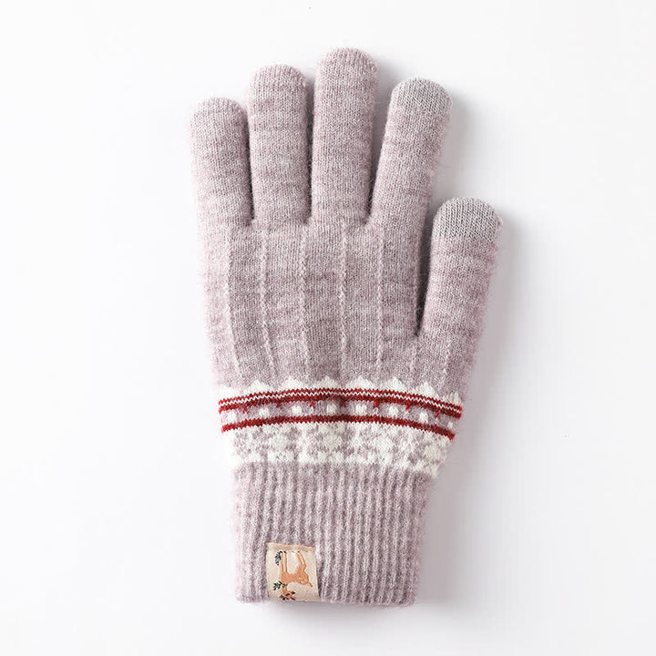 Gants tricotés chauds à poignets extensibles en jacquard flocon de neige
