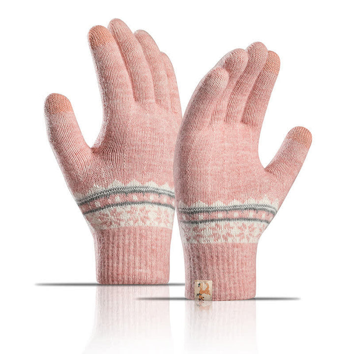 Gants tricotés chauds à poignets extensibles en jacquard flocon de neige