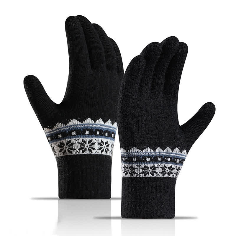 Gants tricotés chauds à poignets extensibles en jacquard flocon de neige