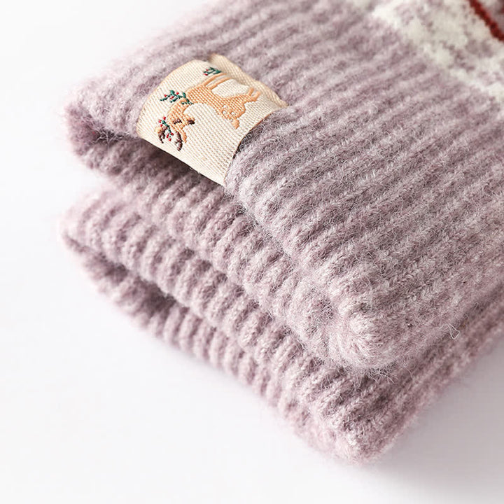 Gants tricotés chauds à poignets extensibles en jacquard flocon de neige