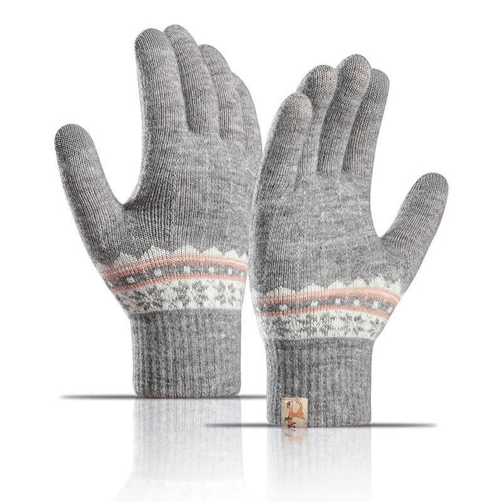 Gants tricotés chauds à poignets extensibles en jacquard flocon de neige