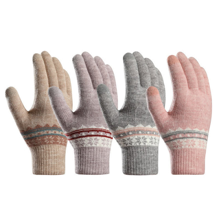 Gants tricotés chauds à poignets extensibles en jacquard flocon de neige