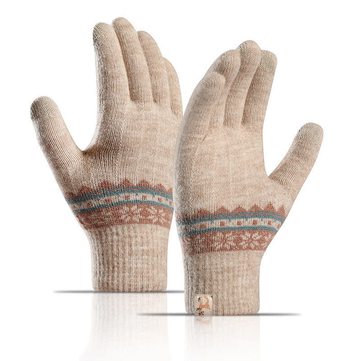 Gants tricotés chauds à poignets extensibles en jacquard flocon de neige