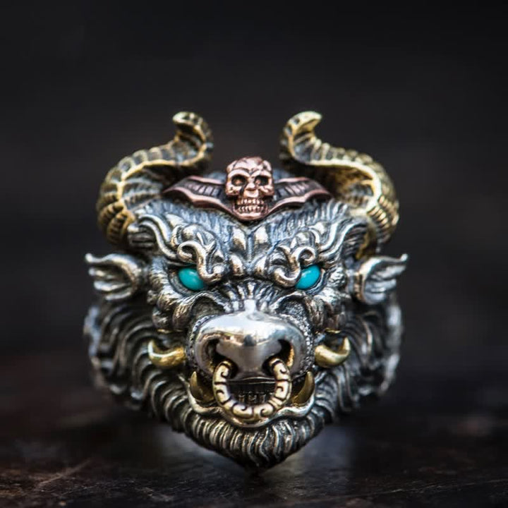 Bague ajustable à ouverture pour homme avec motif de chèvre fantôme de l'enfer du diable