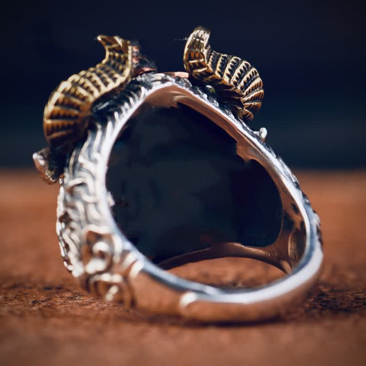 Bague ajustable à ouverture pour homme avec motif de chèvre fantôme de l'enfer du diable