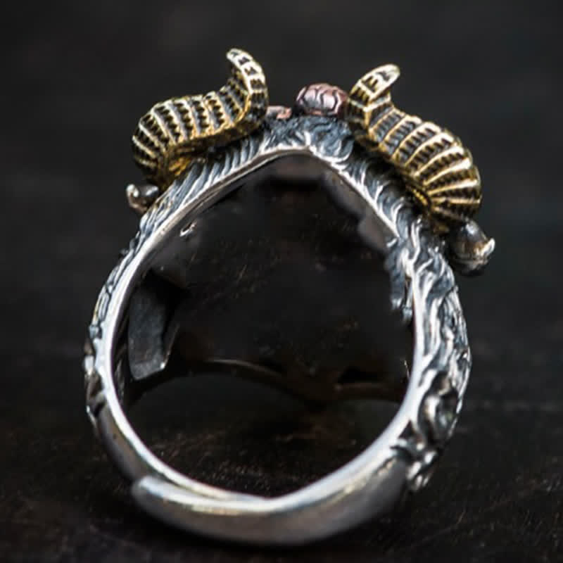 Bague ajustable à ouverture pour homme avec motif de chèvre fantôme de l'enfer du diable