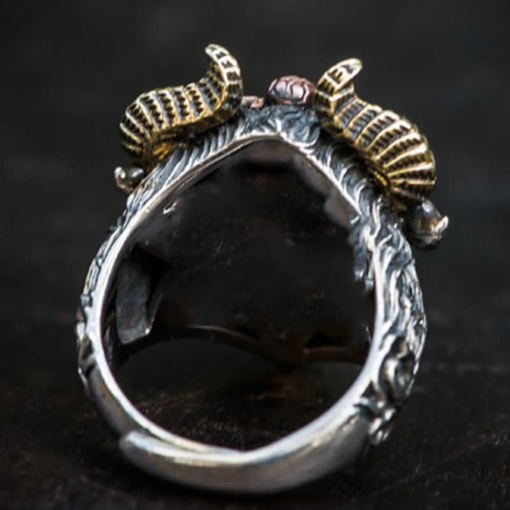 Bague ajustable à ouverture pour homme avec motif de chèvre fantôme de l'enfer du diable