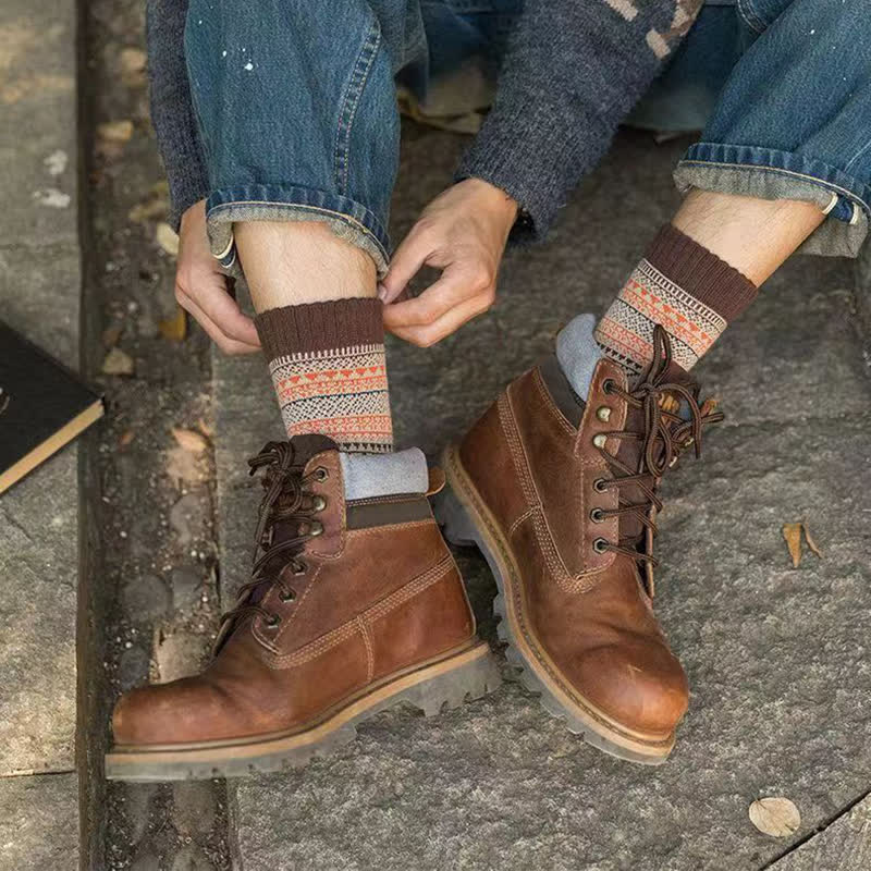 Chaussettes ras du cou à petits motifs de losanges de style ethnique pour homme
