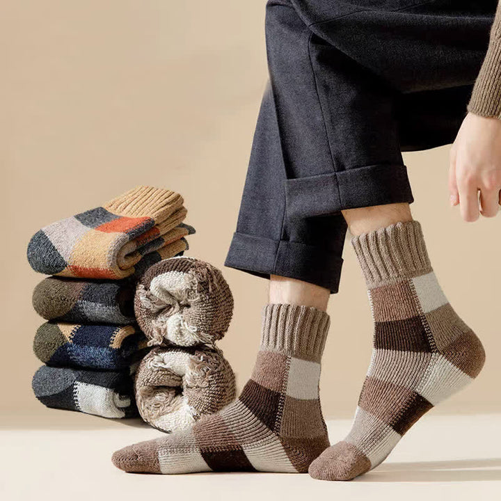 Chaussettes mi-mollet en laine épaisse à blocs de couleurs