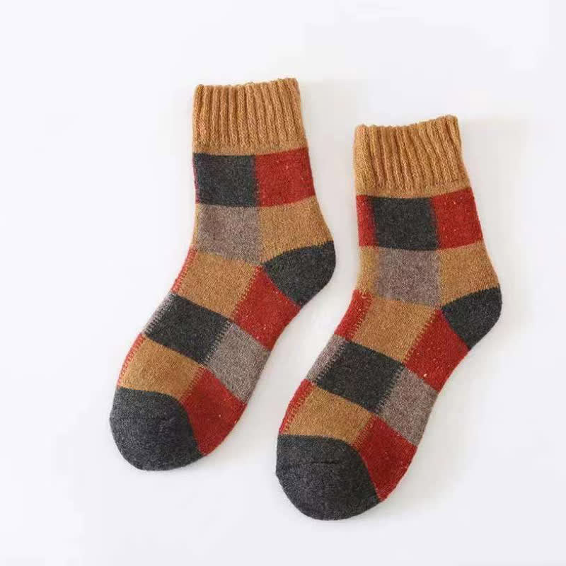 Chaussettes mi-mollet en laine épaisse à blocs de couleurs