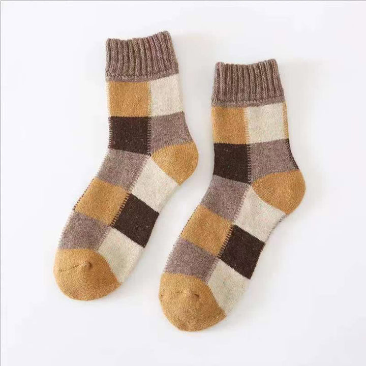 Chaussettes mi-mollet en laine épaisse à blocs de couleurs