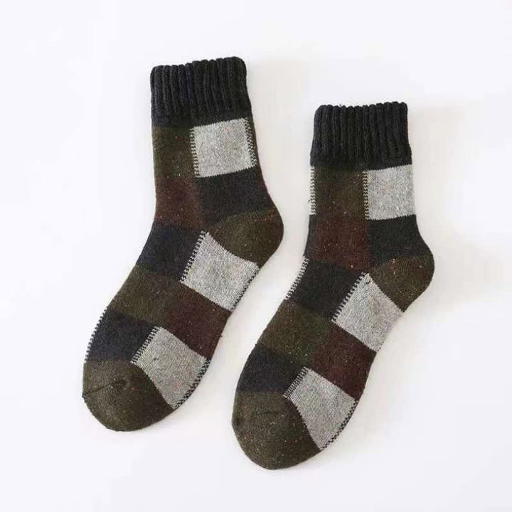 Chaussettes mi-mollet en laine épaisse à blocs de couleurs