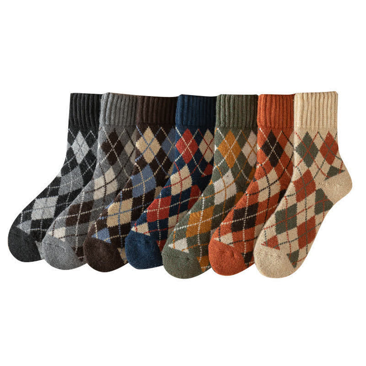 Chaussettes ras du cou à motif losanges de style britannique pour hommes