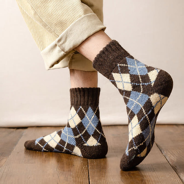 Chaussettes ras du cou à motif losanges de style britannique pour hommes