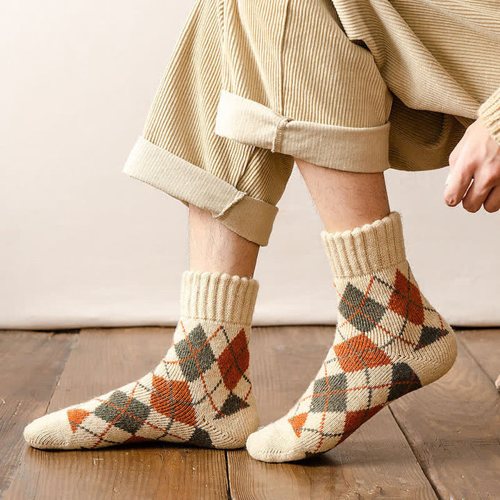 Chaussettes ras du cou à motif losanges de style britannique pour hommes