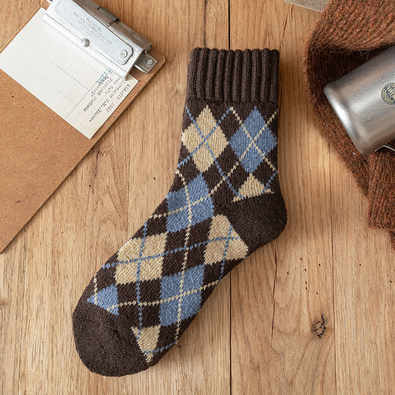 Chaussettes ras du cou à motif losanges de style britannique pour hommes
