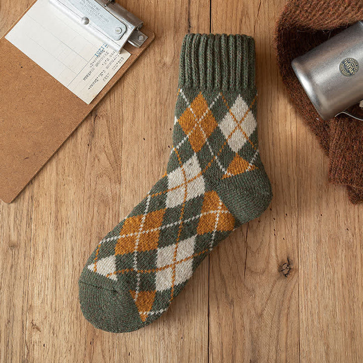 Chaussettes ras du cou à motif losanges de style britannique pour hommes