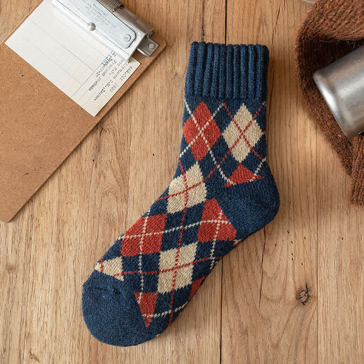 Chaussettes ras du cou à motif losanges de style britannique pour hommes