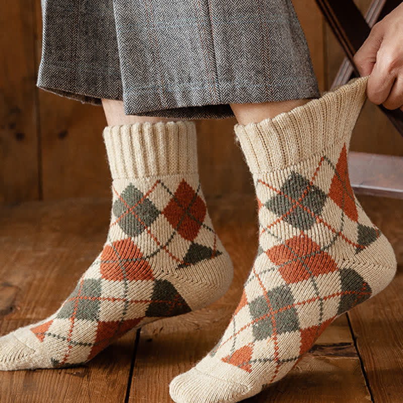 Chaussettes ras du cou à motif losanges de style britannique pour hommes