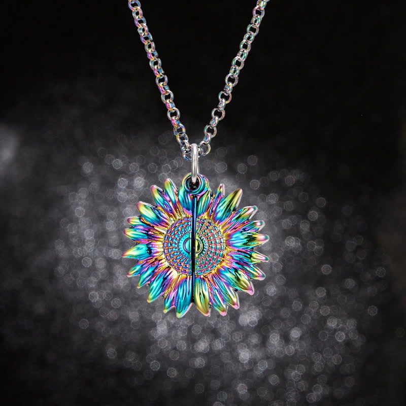 Collier porte-clés avec pendentif médaillon tournesol vintage