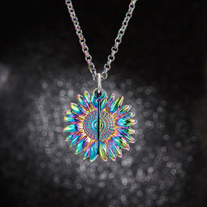 Collier porte-clés avec pendentif médaillon tournesol vintage