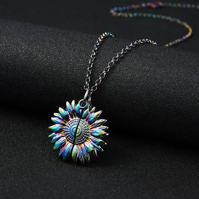 Collier porte-clés avec pendentif médaillon tournesol vintage