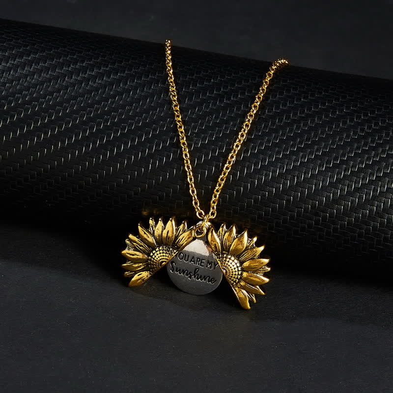 Collier porte-clés avec pendentif médaillon tournesol vintage