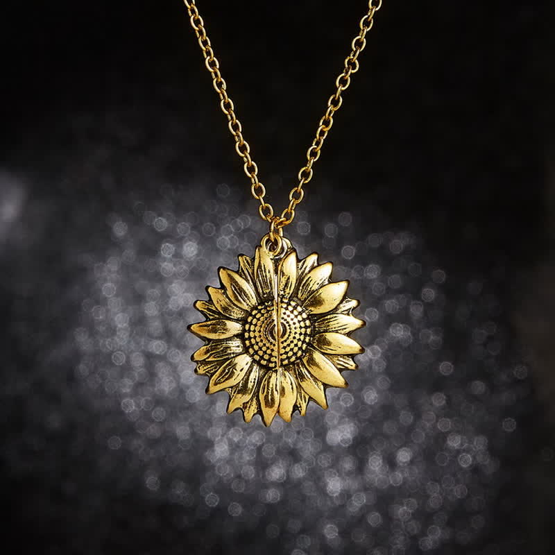 Collier porte-clés avec pendentif médaillon tournesol vintage
