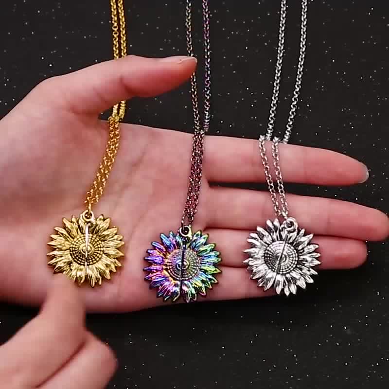 Collier porte-clés avec pendentif médaillon tournesol vintage - image 1