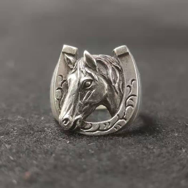 Bague ajustable à ouverture pour homme avec motif de taureau et de cheval dominant