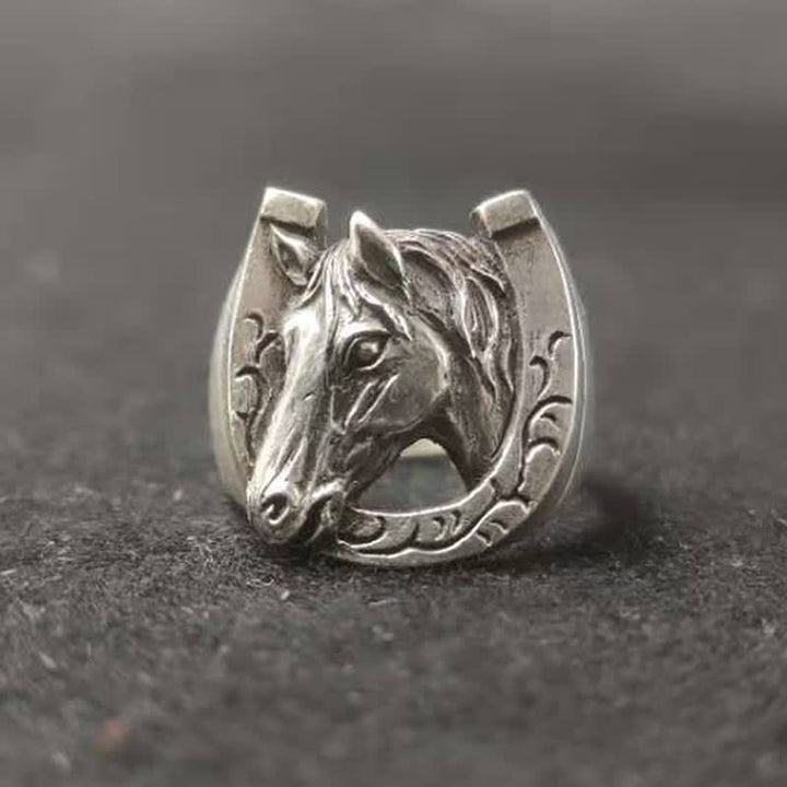 Bague ajustable à ouverture pour homme avec motif de taureau et de cheval dominant
