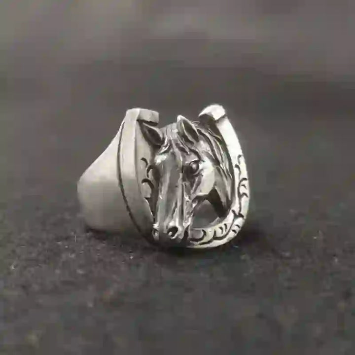 Bague ajustable à ouverture pour homme avec motif de taureau et de cheval dominant