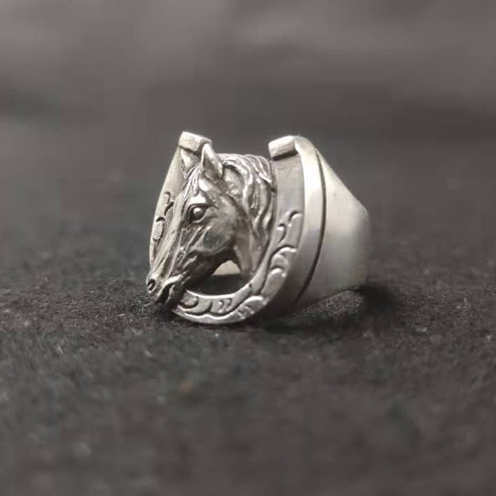 Bague ajustable à ouverture pour homme avec motif de taureau et de cheval dominant