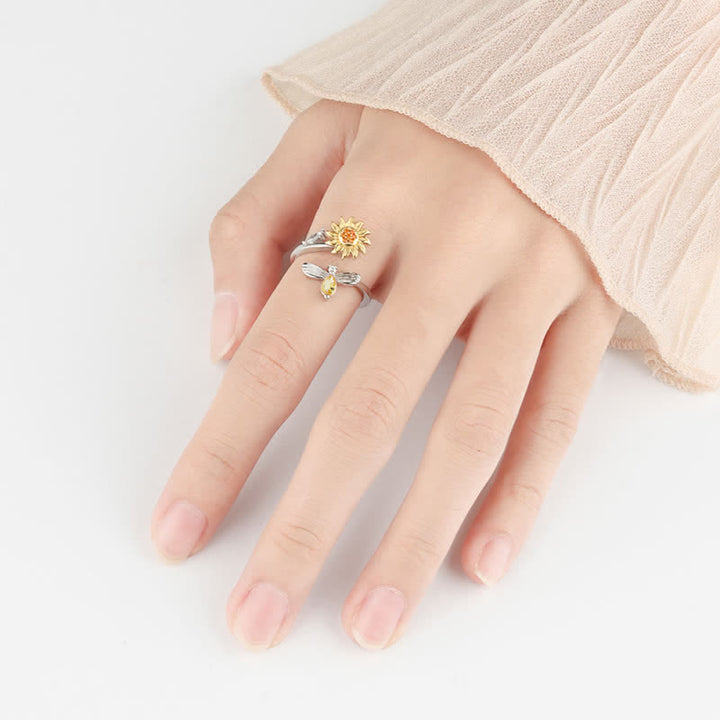 Bague réglable Fidget Spinning Tournesol Rose Abeille