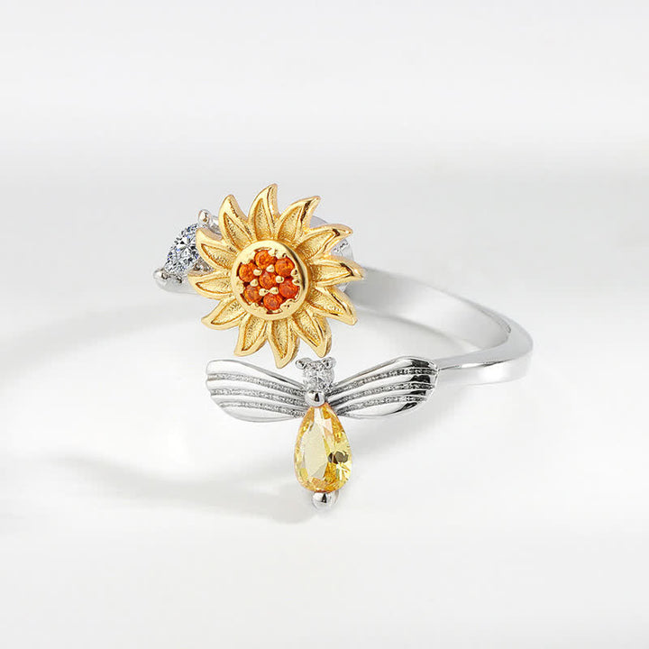 Bague réglable Fidget Spinning Tournesol Rose Abeille