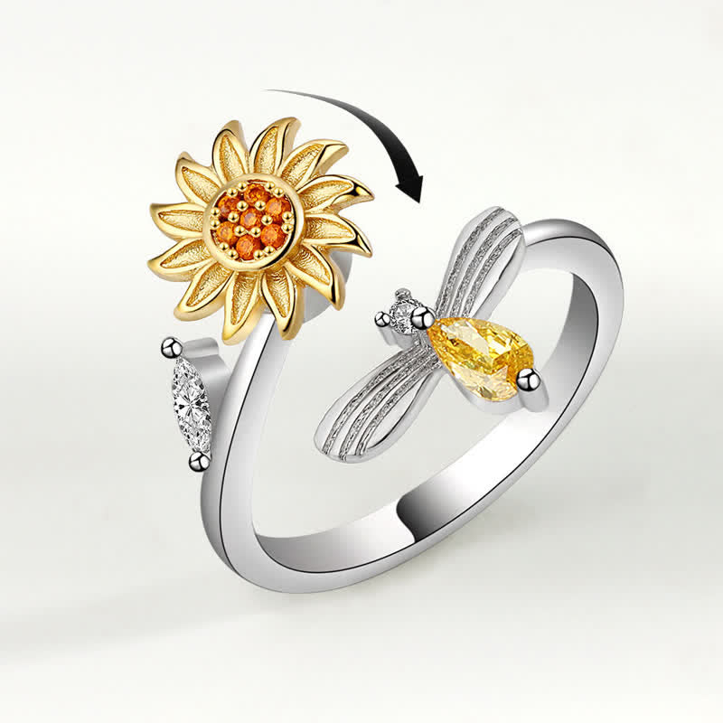 Bague réglable Fidget Spinning Tournesol Rose Abeille