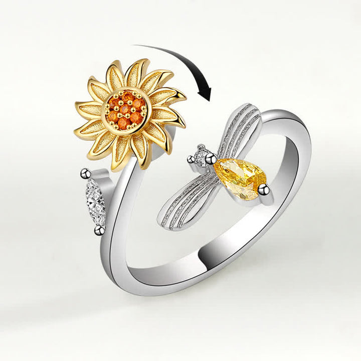 Bague réglable Fidget Spinning Tournesol Rose Abeille