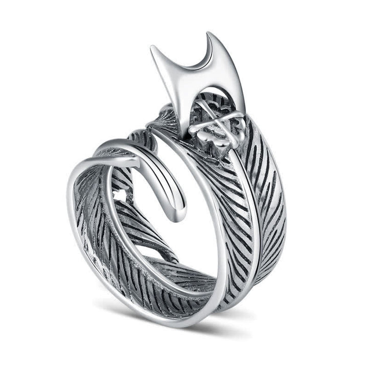 Bague réglable à lame cachée en forme de croix en plumes